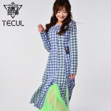 TECUL太酷了设计师 节目同款 张勋作品2018秋新款 格纹网纱连衣裙