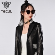 TECUL太酷了设计师节目同款 2018秋新款 绵羊皮衣女短款真皮外套