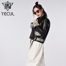 TECUL太酷了设计师节目同款 2018秋新款 绵羊皮衣女短款真皮外套